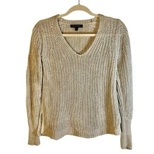 Banana Republic Womens XS Open Knit Sweater 100% Italian Linen Beach Boho Gray